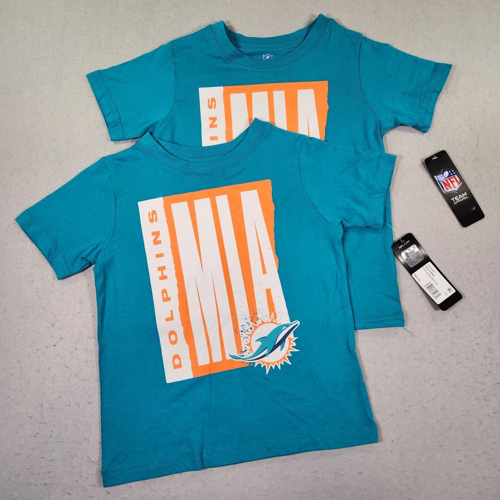 Kids Size M-5/6 Teal Miami Dolphins T-Shirts NFL Team Apparel MIA Graphic NWT X2